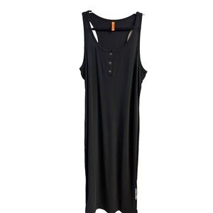 Feiersi Women's XL Black Maxi Dress Sleeveless Ribbed Henley Racerback Casual